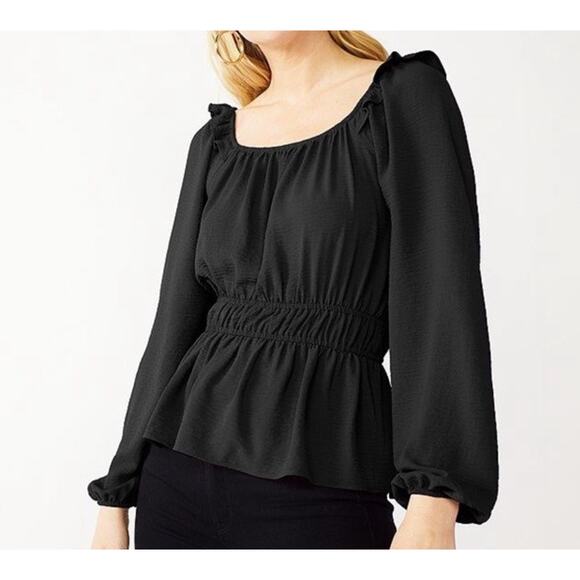 Nine West Top Womens Black Squareneck Peplum Blouse Stretch Elastic Cuff Plus 5X - Picture 1 of 5